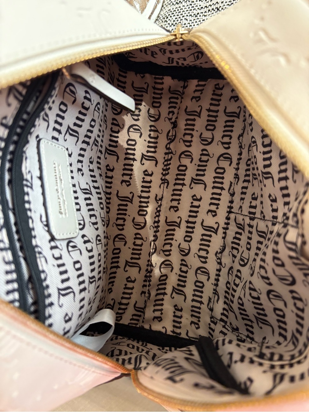 Juicy Couture Cream Monogram Dome Satchel with Gold Chain Accent - Picture 12 of 12